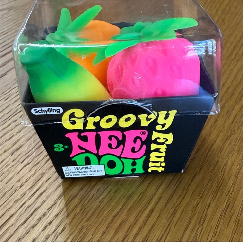 Schylling Groovy NeeDoh Fruit Squeeze Toys - Neon Pink, Orange & Green
